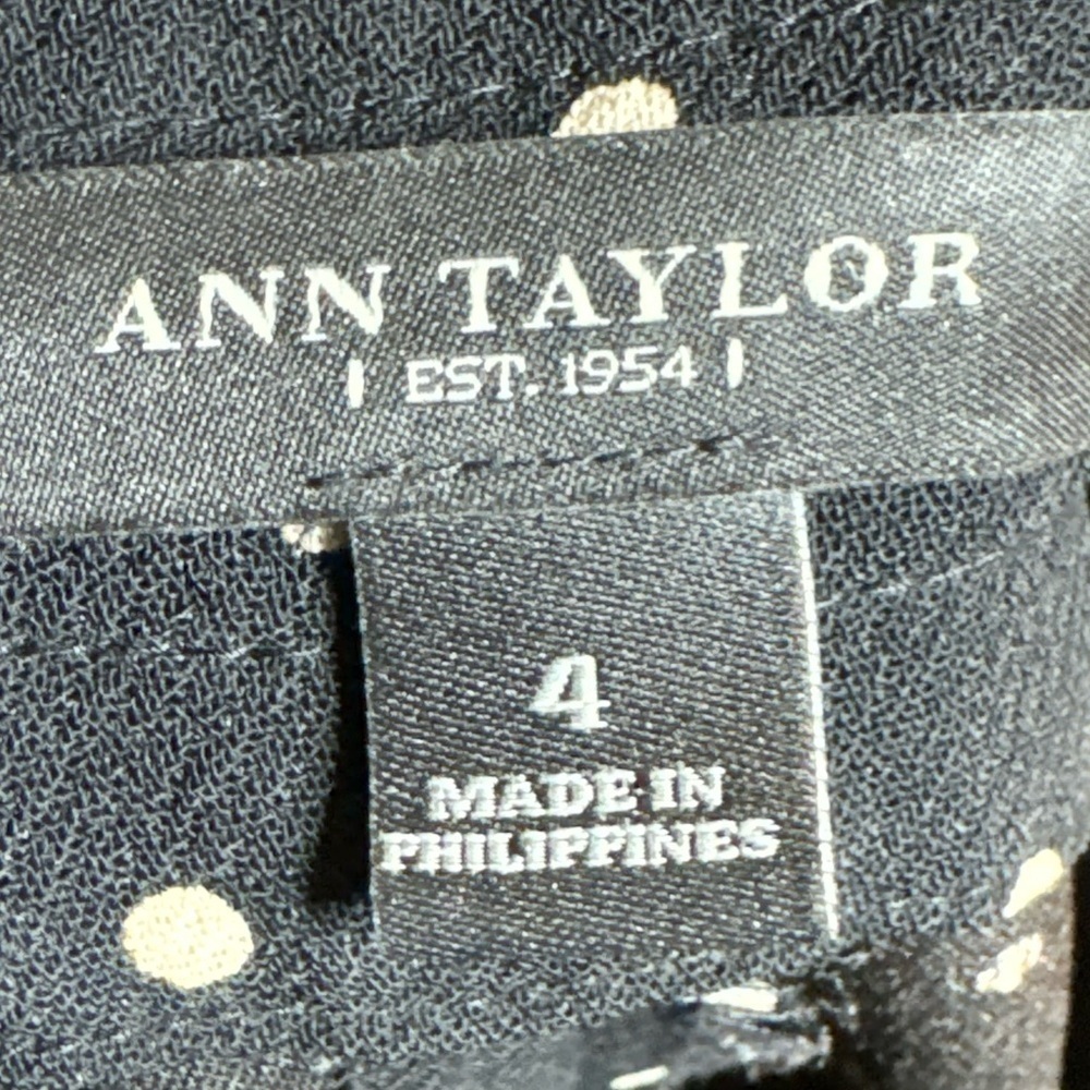 Ann Taylor Signature Pants sz 4 Black Ivory Polka Dot Ankle - Picture 4 of 4